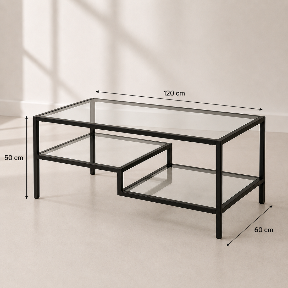 Modern Glass Coffee Table with Lower Shelf