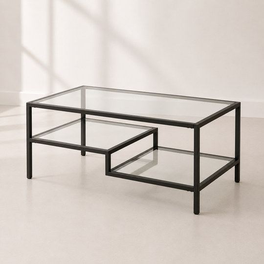 Modern Glass Coffee Table with Lower Shelf